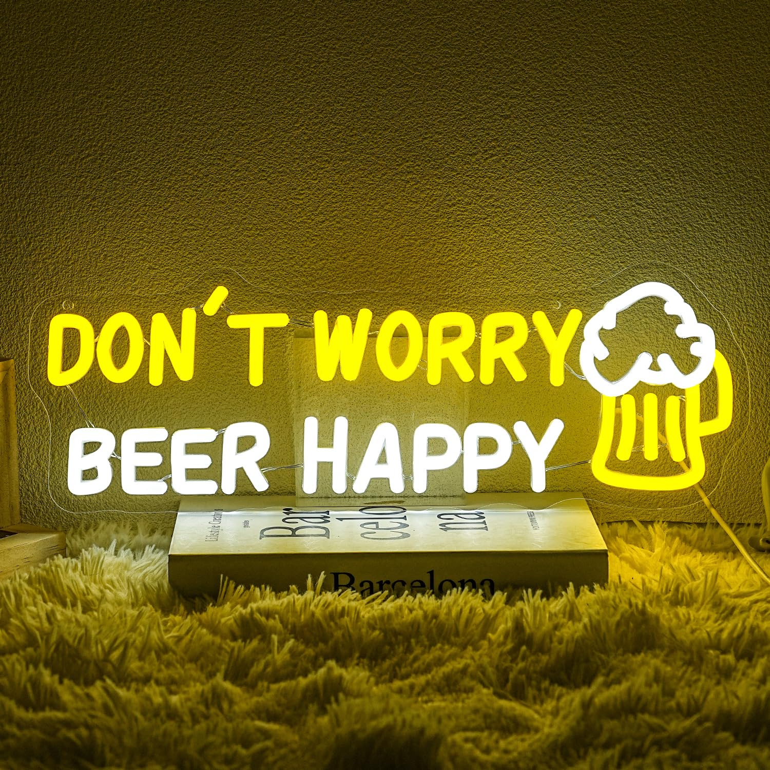 LMSIGNLY Don't Worry Beer Happy Neon Sign Bar LED Sign Beer Neon Lights for Bar Pub Party Man Cave Bedroom