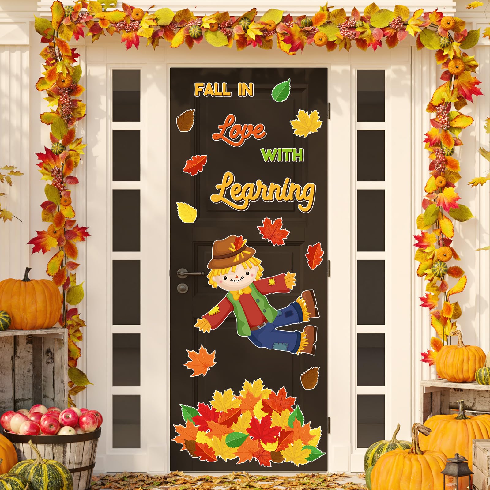 Containlol 50 Pcs Fall Bulletin Board Decorations Set Autumn Paper Cutouts Scarecrow Patch Maple Leaf Fall In Love with Learning Classroom Decorations