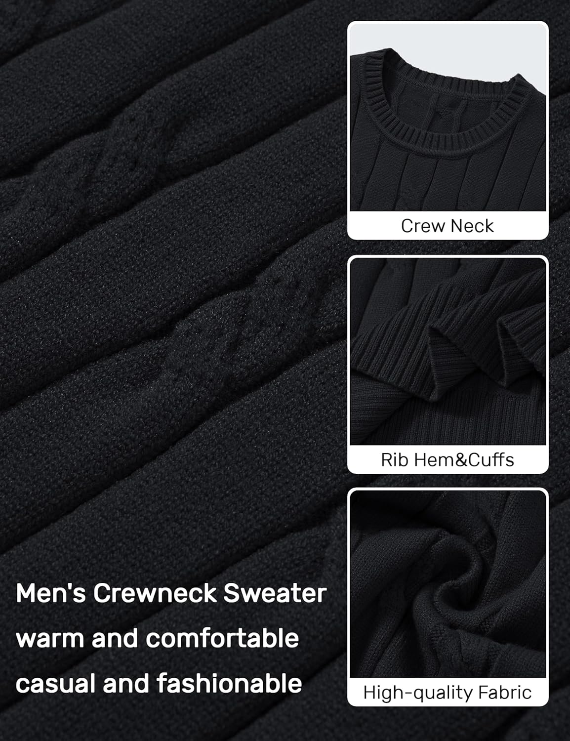 TACVASEN Men's Crewneck Pullover Sweater Cable Knit Long Sleeve Fisherman Casual Warm Twist Textured Sweaters - Image 6