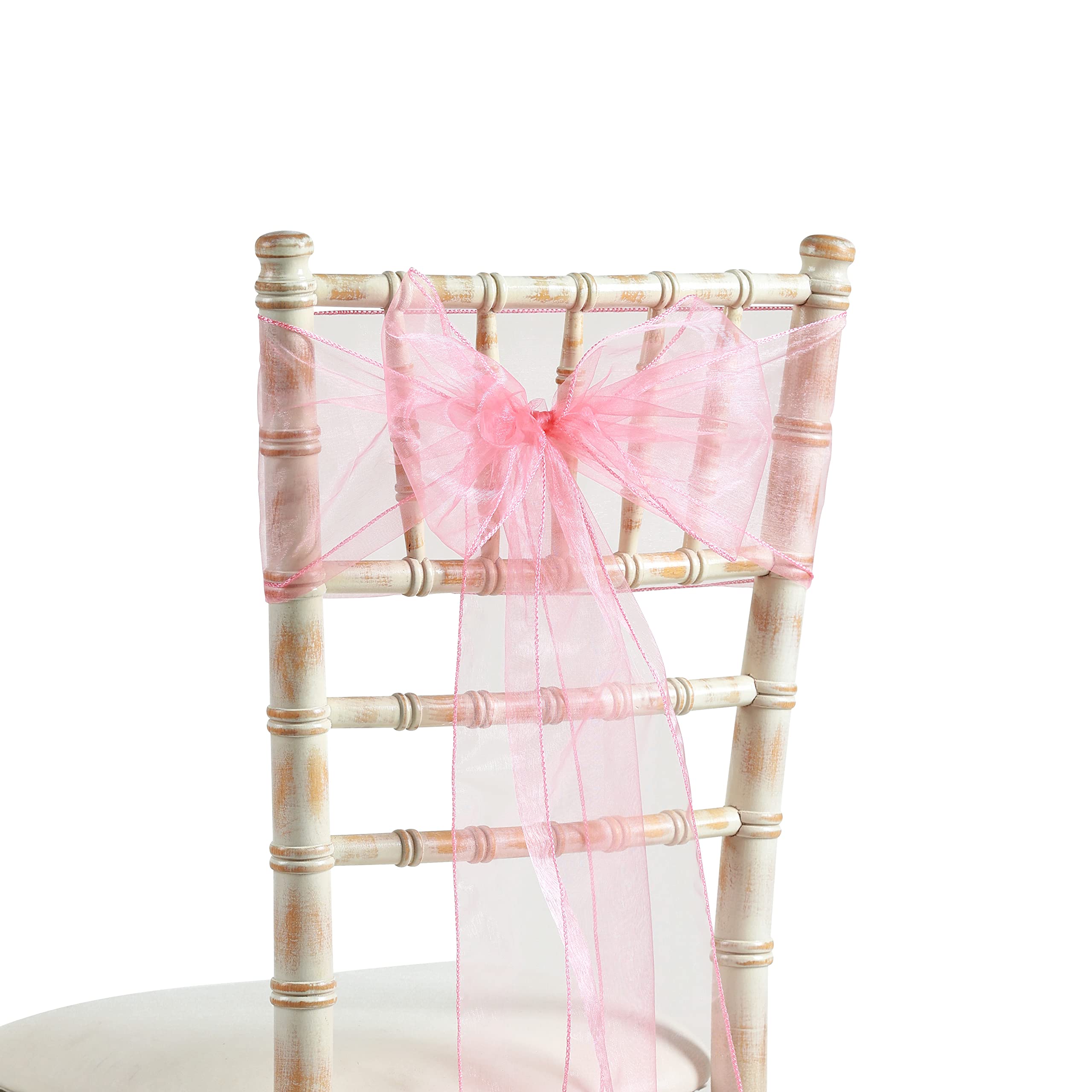 20x275cm Organza Sash Wider Sash Fuller Bows Chair Cover Bows Sash for Wedding Party Birthday Decoration (50, Pink)