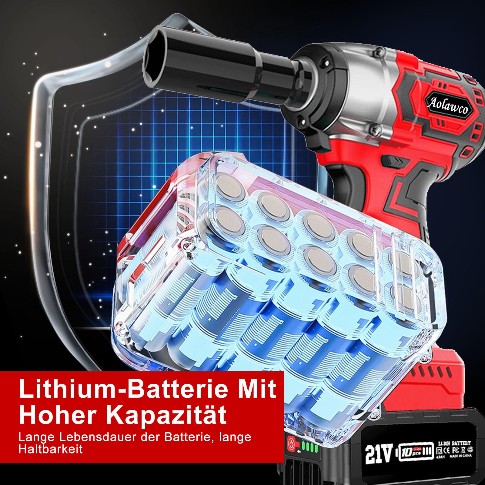 Destornillador de impacto de batería 29 en 1 con 2 pilas de litio de 21 V, destornillador de impacto eléctrico de 400 N.m para cambio de neumáticos de coche con 5 llaves de tubo, 4 tornillos,