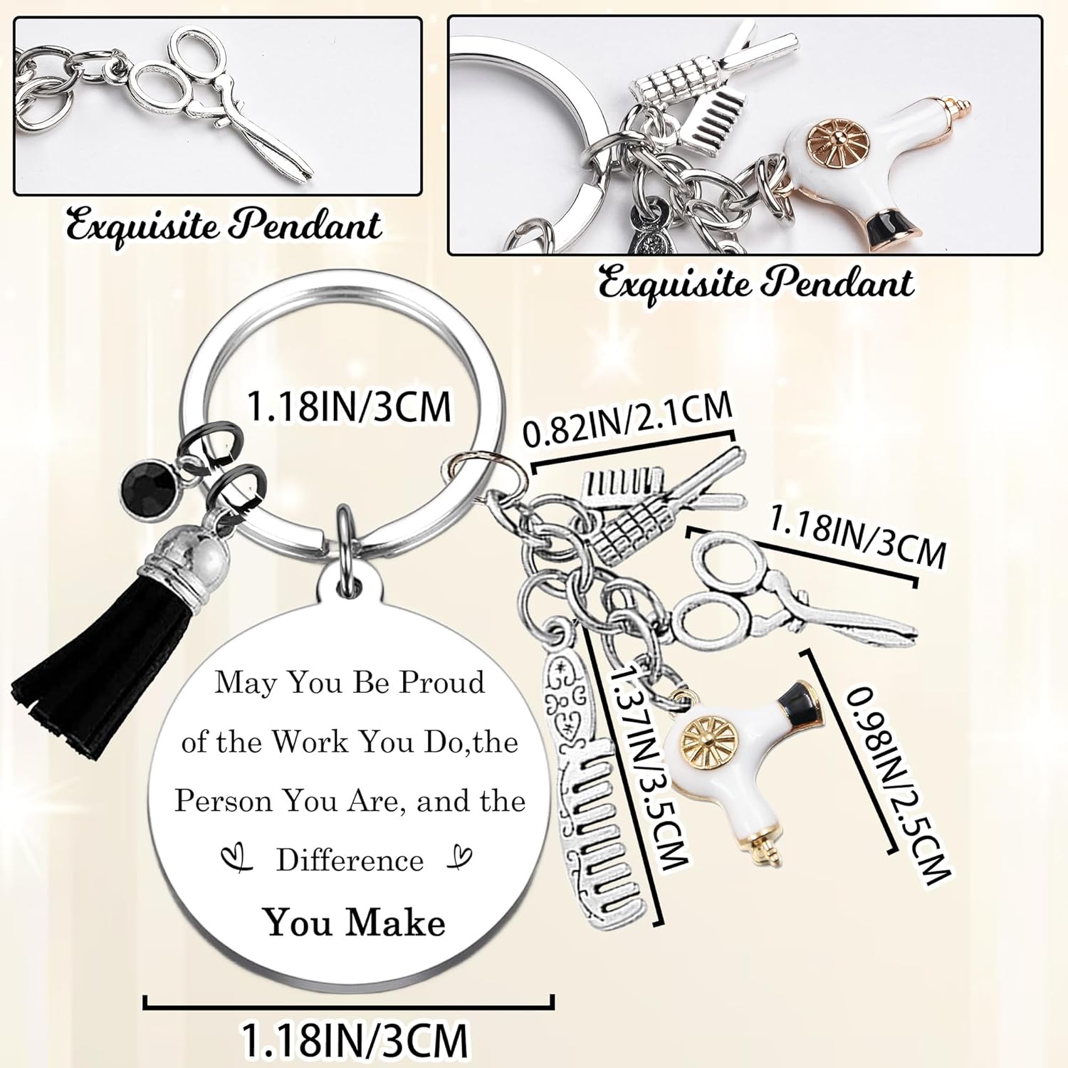 Hair Stylist Gifts Keychain, Hairstylist Keyring for Women with Comb Hair Dryer, Scissors Charm for Birthday Gift thumbnail