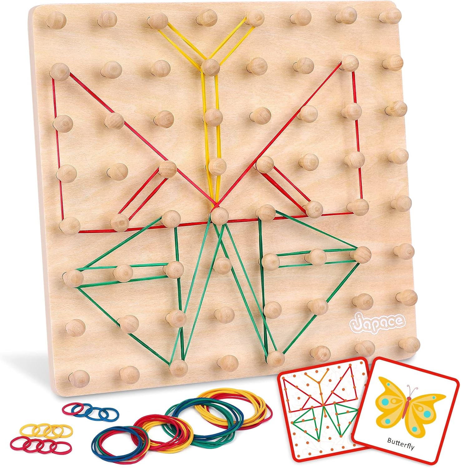 Japace Montessori Toys for 2 3 4 Year Olds, Wooden Geoboard Geometric