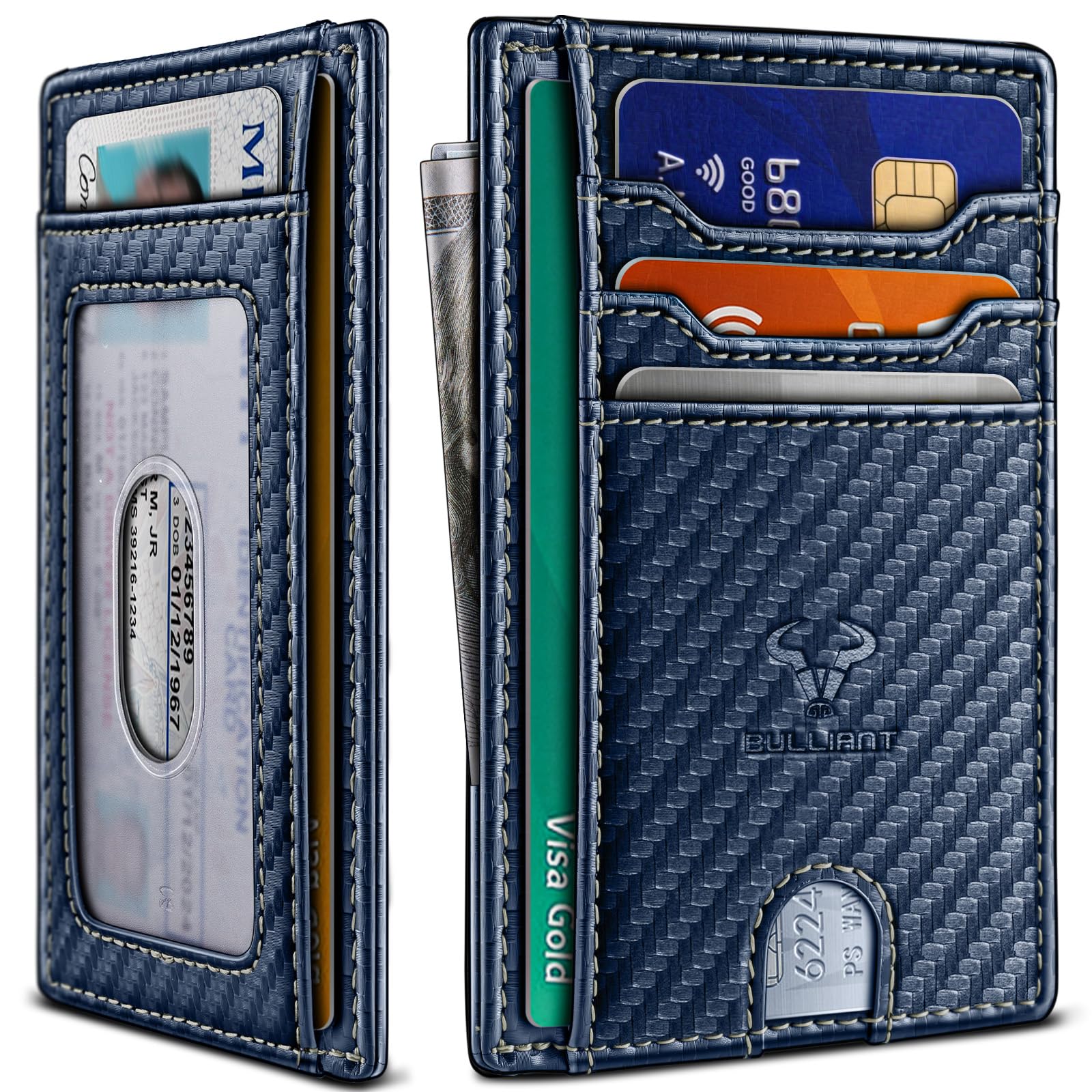 Slim Wallet, Skinny Minimal Thin Front Pocket Wallet Card Holder For Men 7Cards 3.15"x4.5",Gift-Boxed