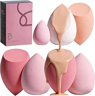 Makeup Sponge Set BS-MALL with Storage Case 7 Pcs for Liquid, Cream, and Powder,SAVE Foundation with 1 Mini Makeup Sponge For Travel Daily Use (A-Pink）