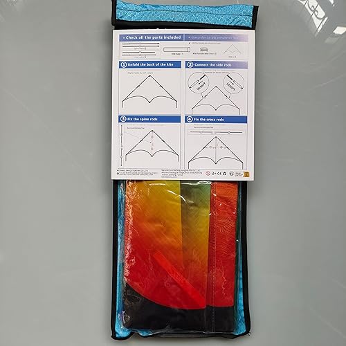 Miniatura 10 de Flying Hoofer Cometa grande de playa Rainbow Delta para niños y adultos, extremadamente fácil de volar para niños y niñas, incluye mango de cuerda