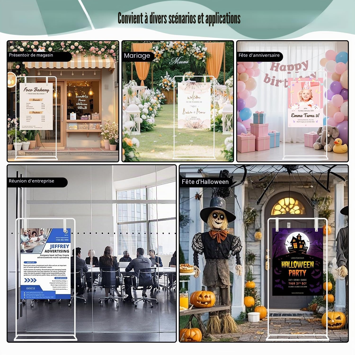 Panneau d'affichage réglable pour mariage, support de table, panneau d'affichage (blanc)