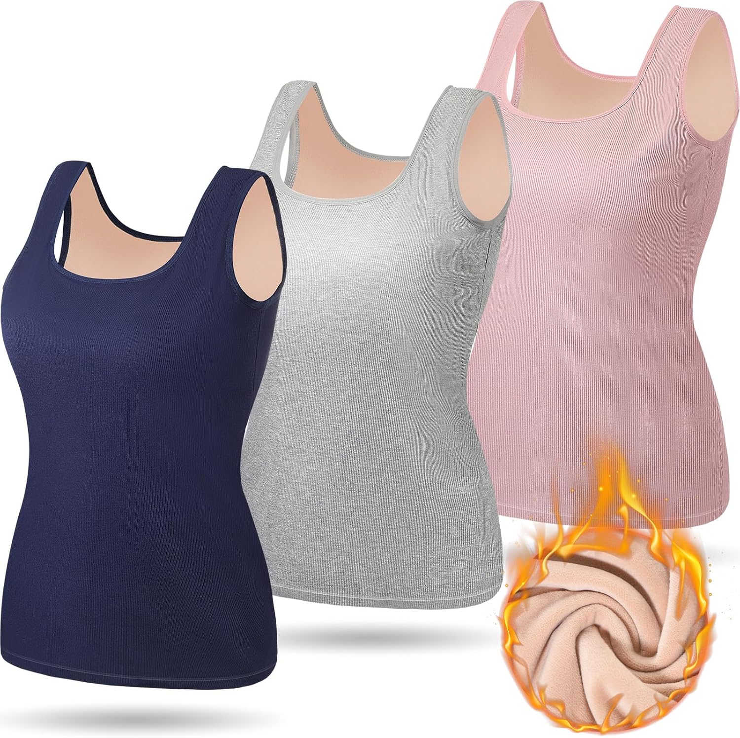 Breathffy Women Thermal Tank Top - Loose Fit Plus Size Thick Warm Sleeveless Warm Fleece Lined Camis Underwear Top Base Layer