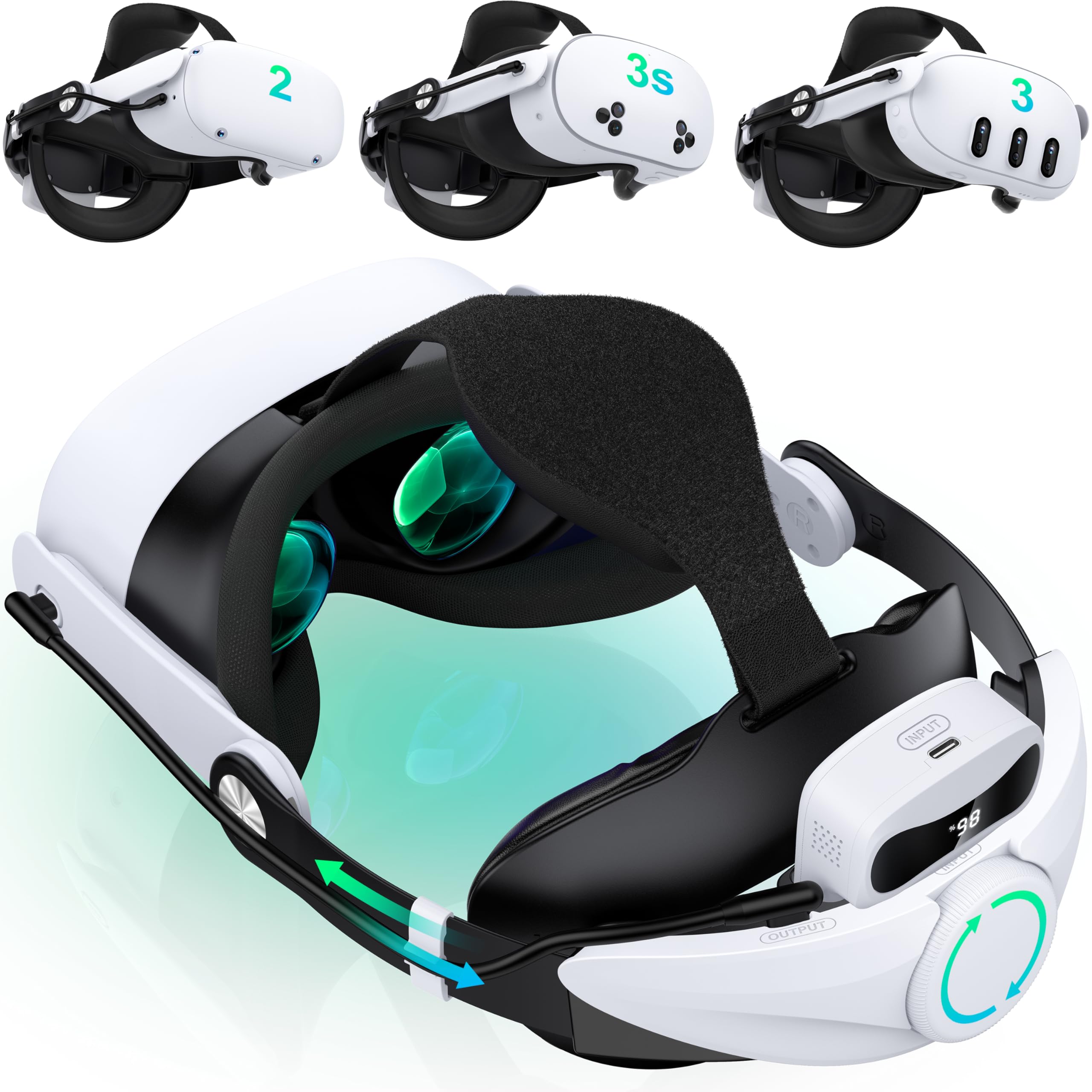 10000 mAh batería VR Headstrap para Meta Quest 3/3S/2, ajuste del tamaño de la cabeza VR Headstrap compatible con Quest 3/3S/ Quest 2, reduce el estrés en la cara, apoyo y comodidad