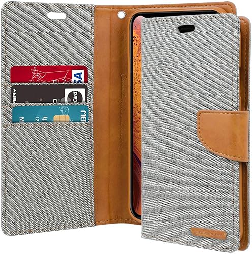 GOOSPERY Cartera de lona para Apple iPhone Xs Case (2018) iPhone X Case (2017) Denim Stand Flip Cover (naranja)