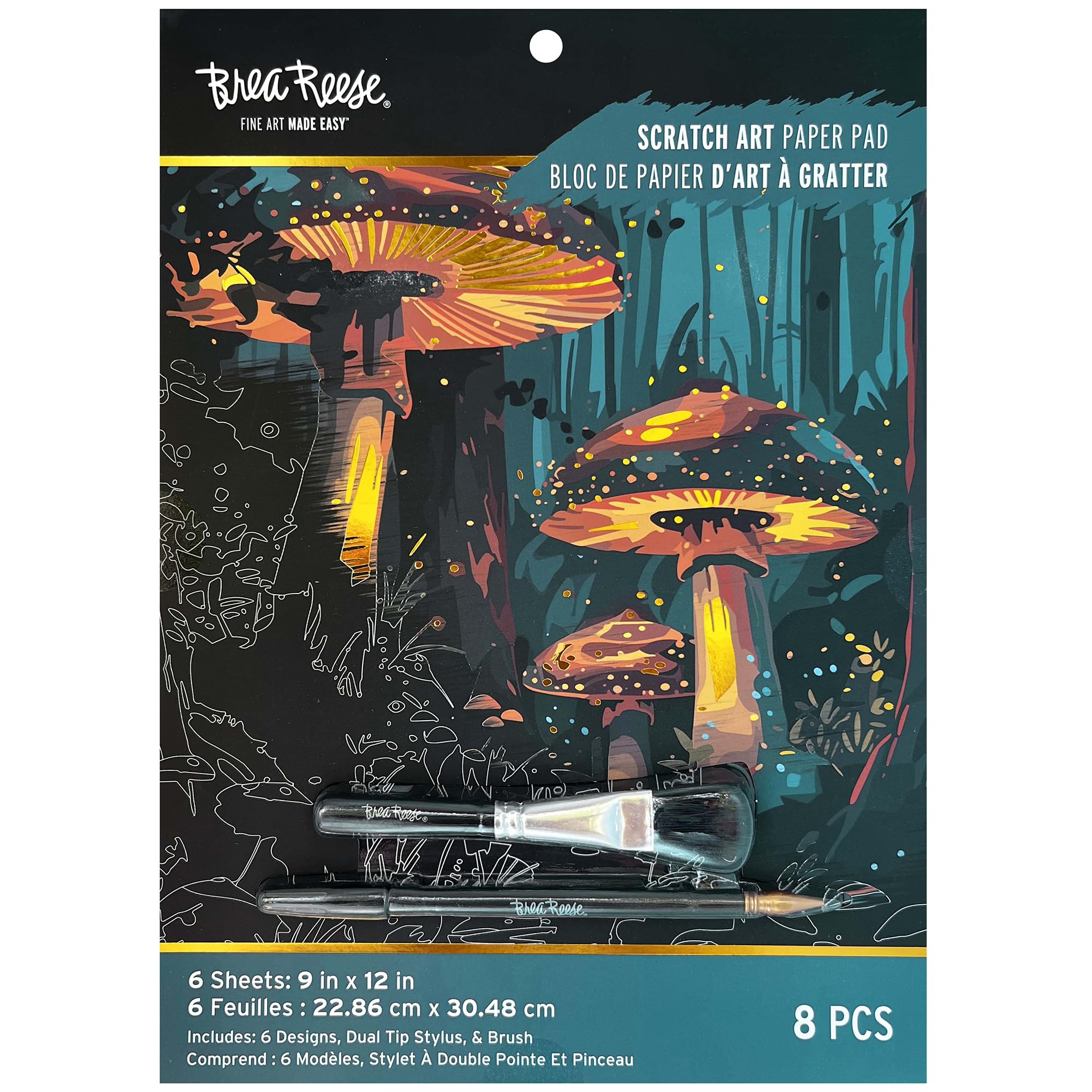 Brea Reese: Scratch Art Paper Pad - Magical Forest - 6 Designs, Guided Art, Metallic Accents, Stylus & Brush, Perforated 9x12 Pages, DIY Adult Craft-picture-14