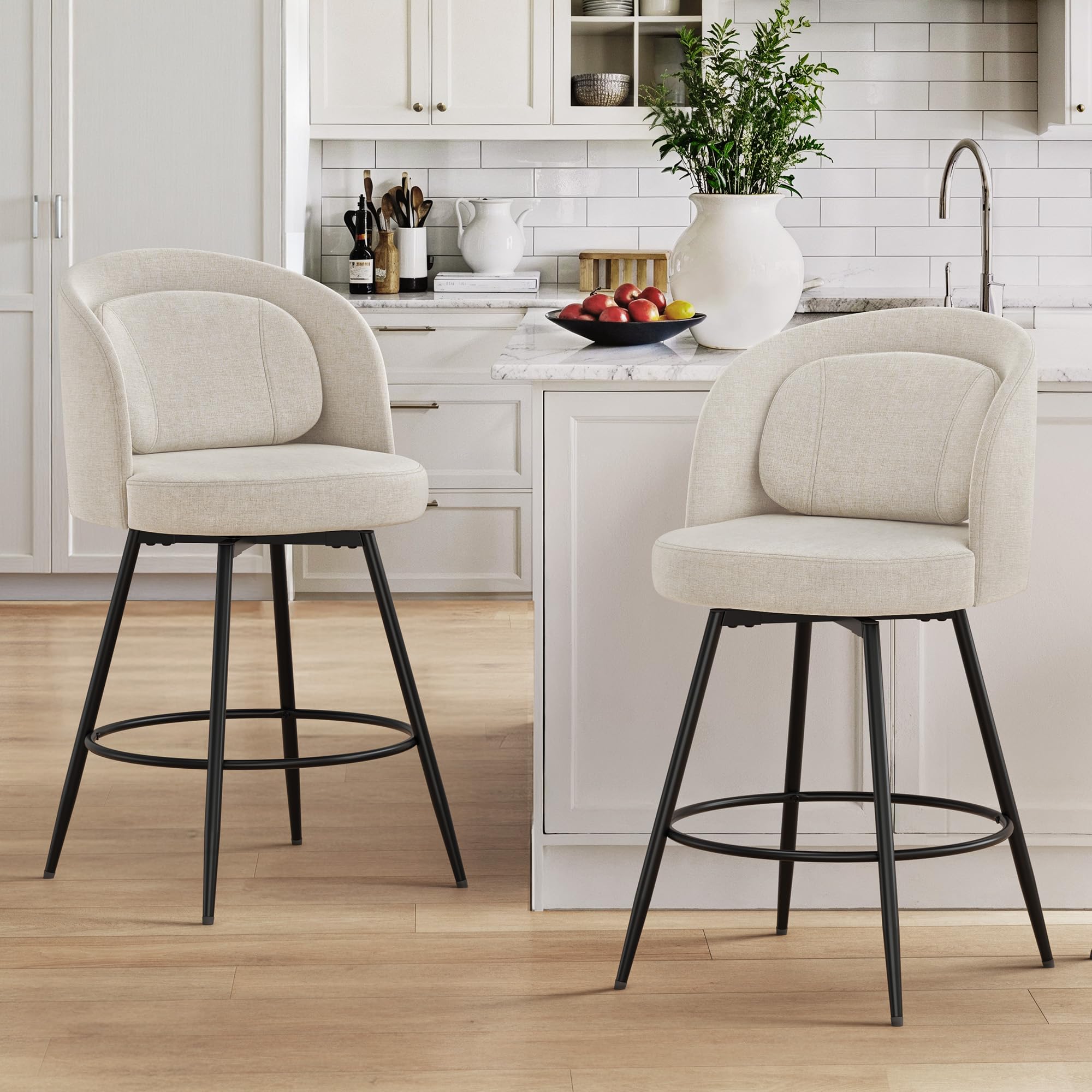 LUE BONA 26 Inch Swivel Bar Stools Set of 2 in Linen Color