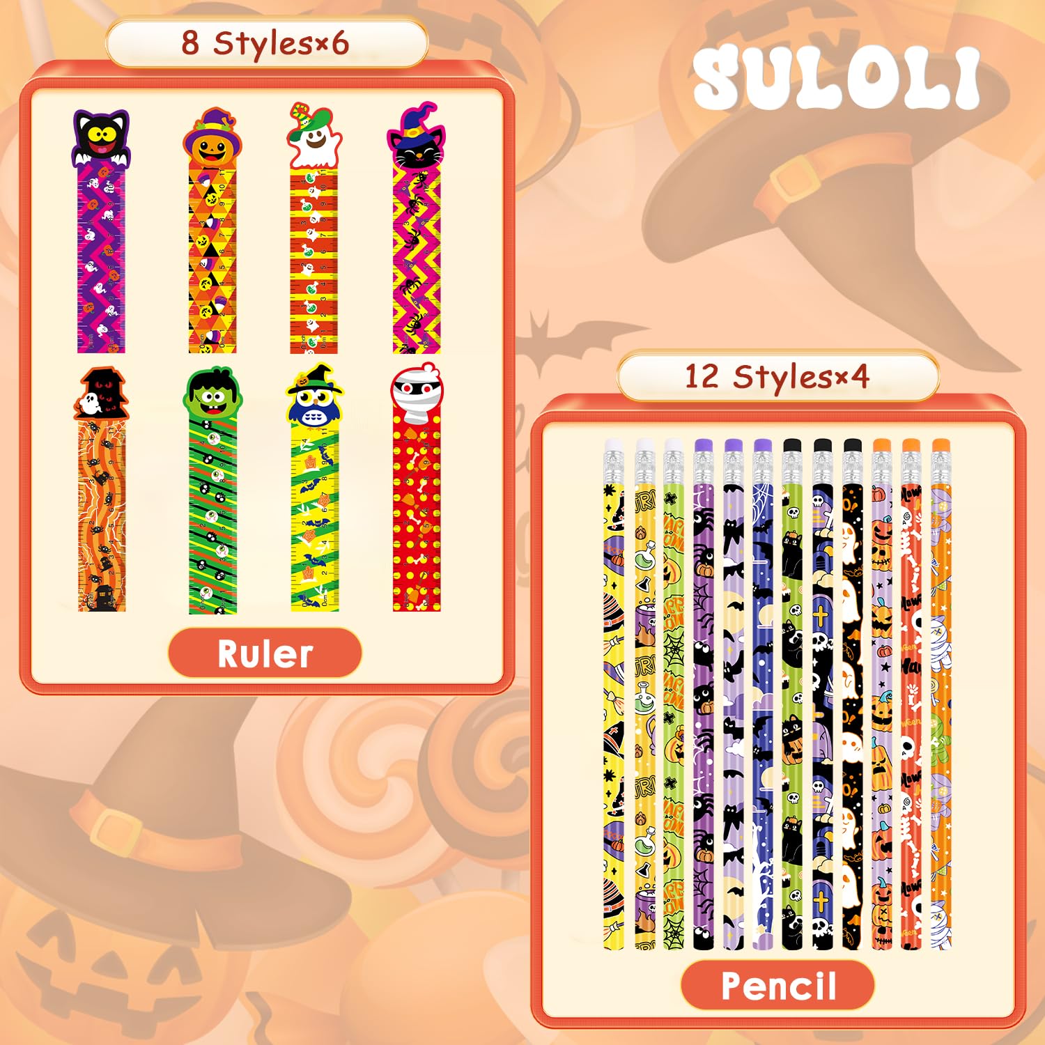 JOYIN 96 Pcs Halloween Pencils And Rulers Stationery Set Included 48Pcs...
