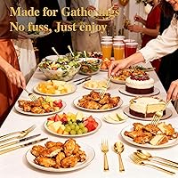 Vista 7 de FOCUSLINE Juego de 160 cubiertos de plástico dorado, incluye 80 tenedores dorados, 40 cuchillos, 40 cucharas, cubiertos desechables de plástico