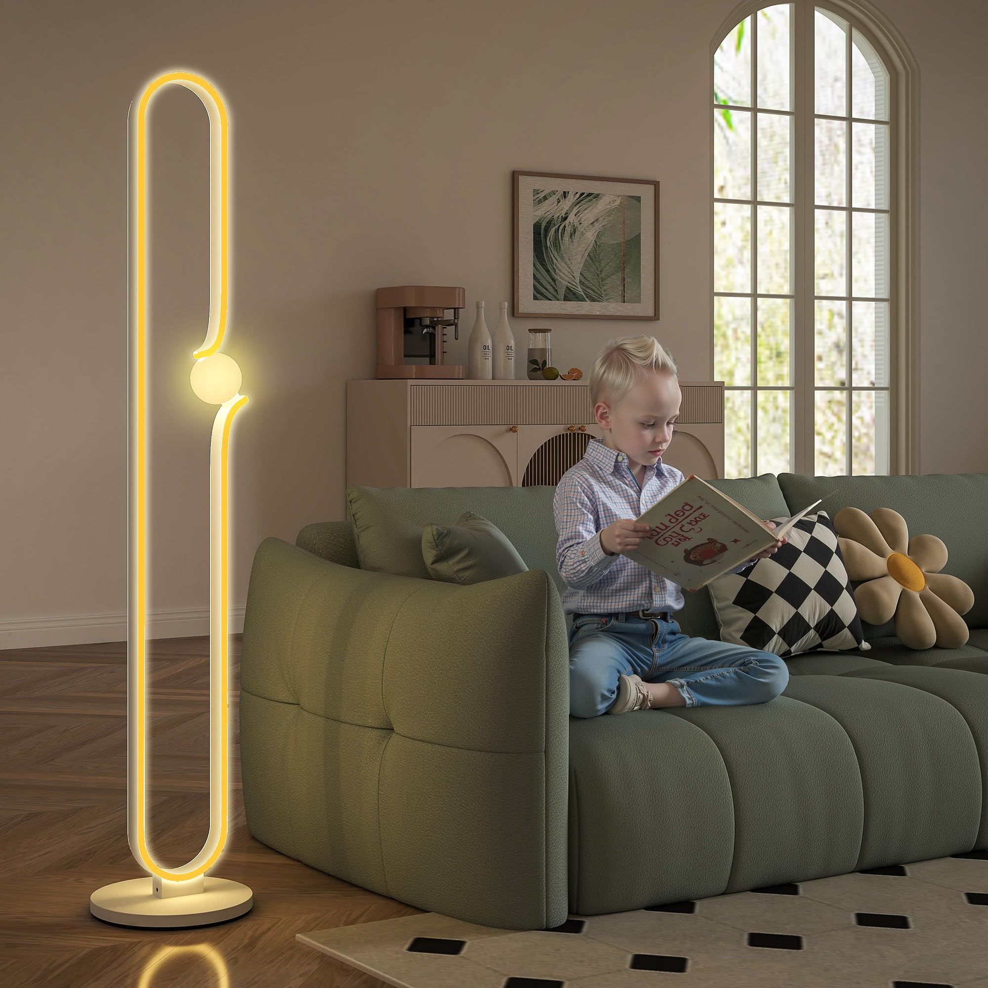 HOMCOM Lampada da Terra a LED forma Nota Musicale con Luminosità Regolabile e Interruttore a Pedale, Lampada da Pavimento in Metallo, Plastica, Vetro, 28x28x145 cm, Bianco