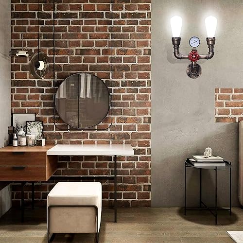 Miniatura 4 de XEYOU Lámpara de pared retro, estilo vintage industrial steampunk, 2 luces, estilo tubería de agua de metal, lámpara de montaje en pared, lámpara