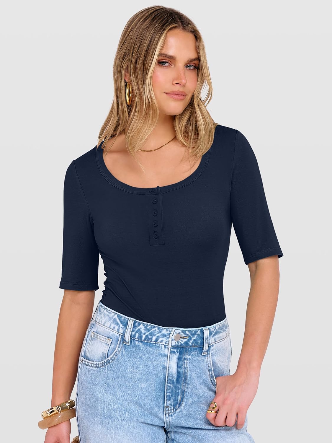 ANRABESS Womens Half Sleeve Tops Summer Slim Fitted Henley Shirts 2026 Spring Basic Tees Dressy Casual Blouses Cute T Shirt - Image 6