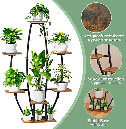 Miniatura 7 de JUSTOGO - Soporte para plantas de interior con luces de crecimiento - Estantería grande de 7 niveles, estante de esquina de 47" para múltiples