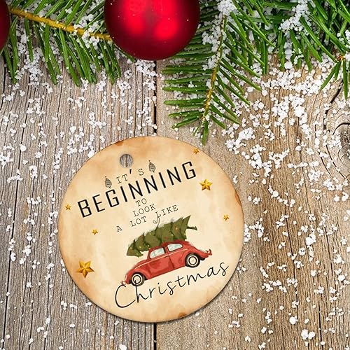 Miniatura 7 de Adornos redondos de cerámica de Navidad que está empezando a parecerse mucho a los adornos del árbol de Navidad para Año Nuevo, Navidad, cumpleaños,