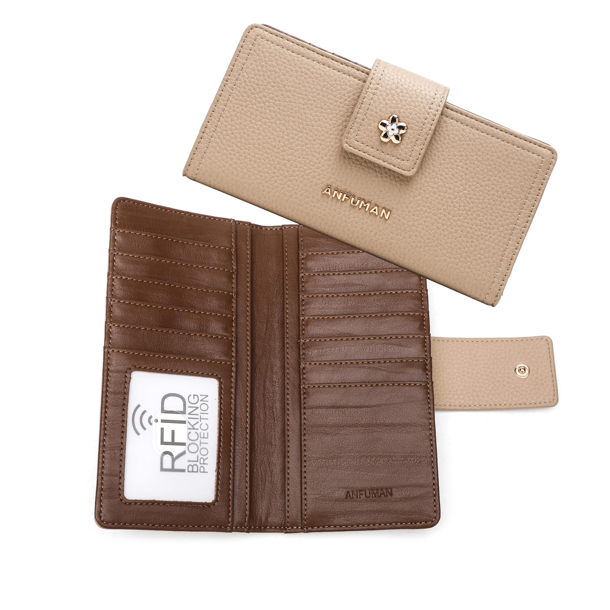 TAOSITUE Long Wallets for Women Rfid Blocking Leather Multi Card Holder Wallet Clutch Ladies Wallet Zipper Pocket with ID Window Flesh color