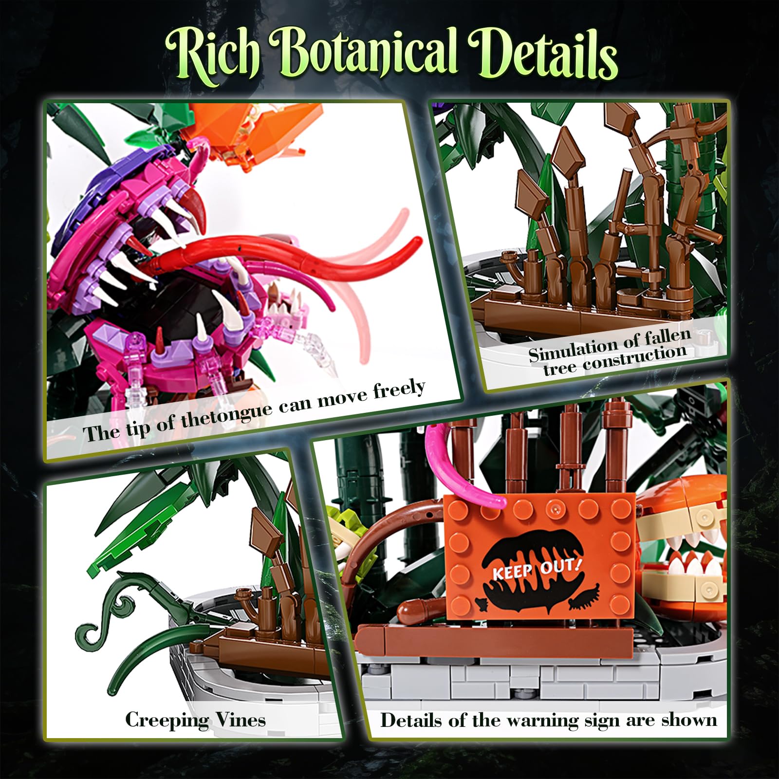 Audrey - Set di 2 blocchi per la costruzione di piante carnivore Piranha, 1266 pezzi, piccolo negozio di orrori, fiori, compatibile con Lego, kit per la costruzione di piante mostri creativi, regalo