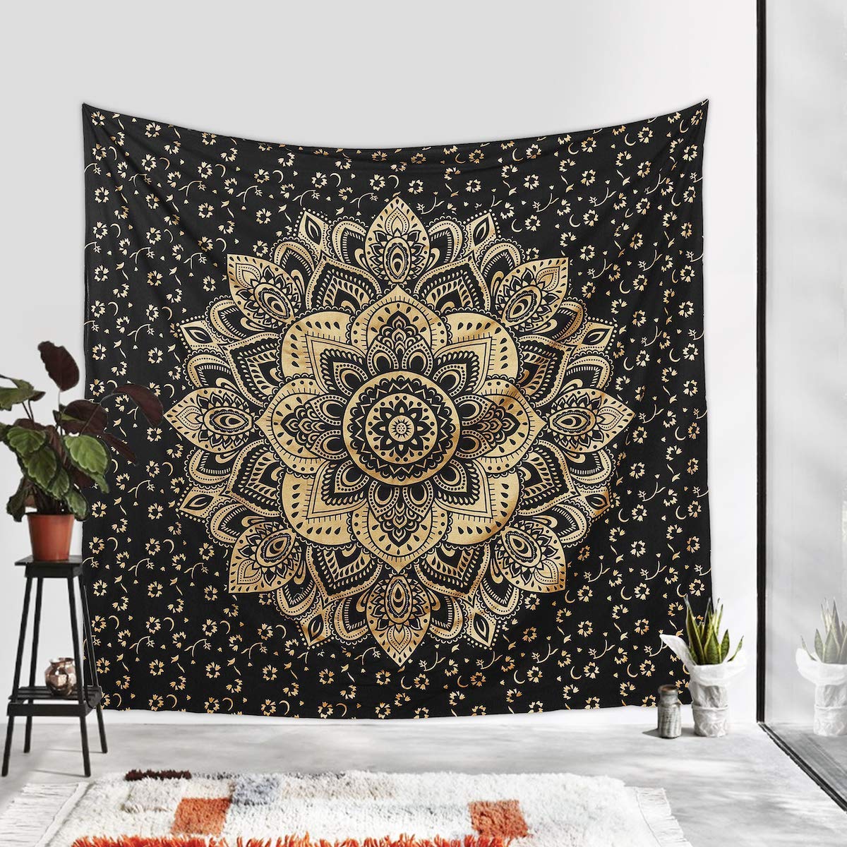 Textile Work Creations Creations Cotton Single Bed Tapestry Twin Hippie Bohemian Black Gold-image-16