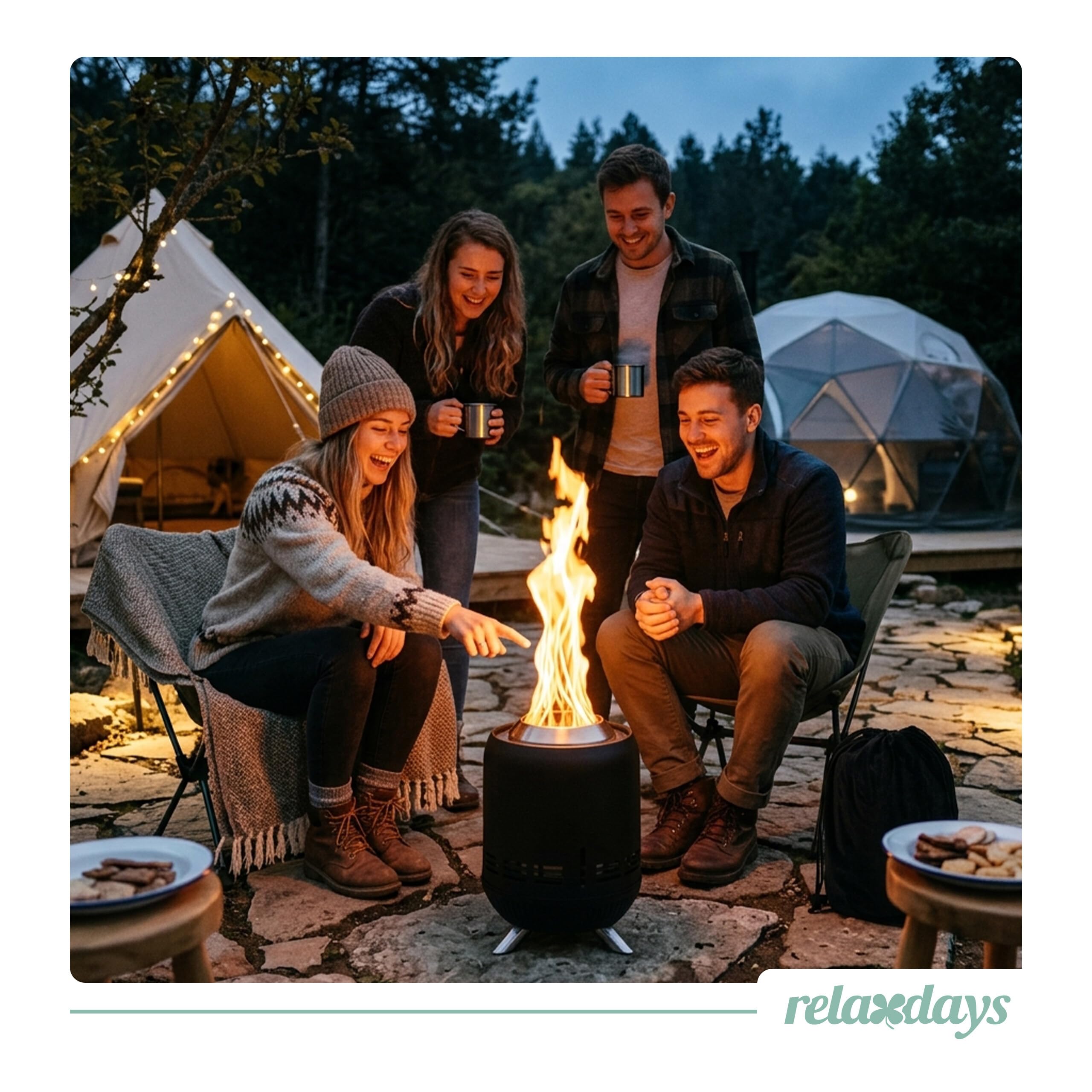 Relaxdays Tischkamin ohne Rauch, Edelstahl, HxD Ø 23,5 x 16,5 cm, rauchfreies Tischfeuer, Tragetasche, Camping, schwarz