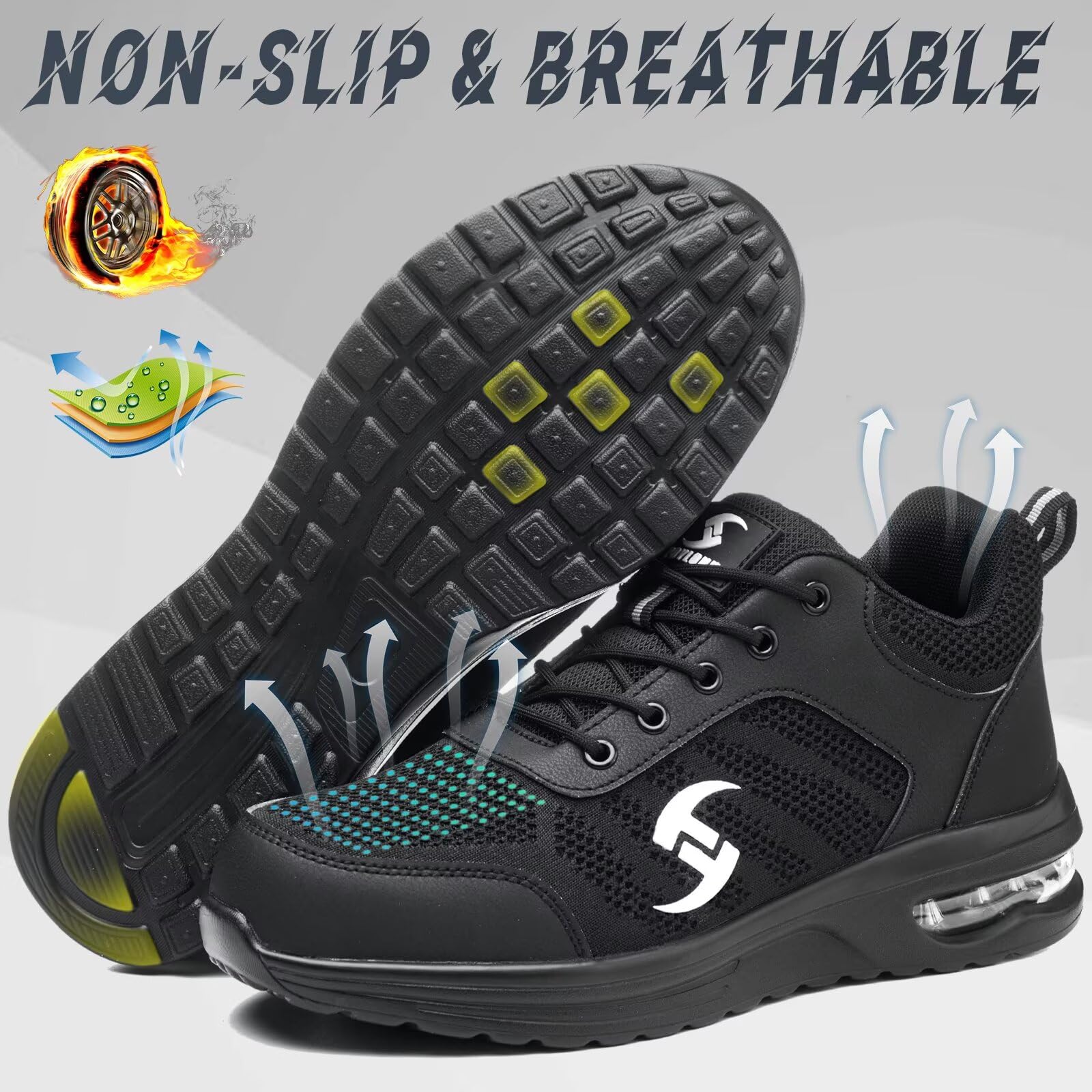 Obuwie ochronne męskie buty robocze, damskie, lekkie, oddychające, ze stalowym noskiem, rozm. 36-47