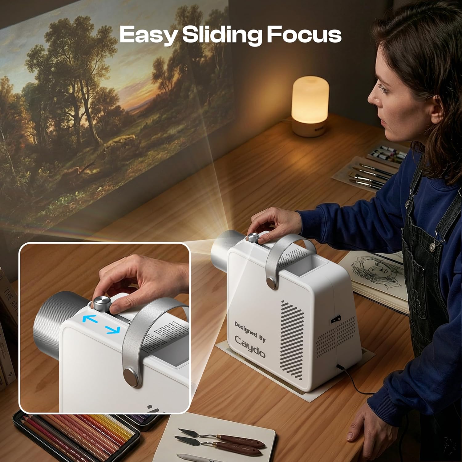 Caydo S1 LED Art Projector for Tracing, Enlarge Images 2.5X-11X up to 80", Portable Drawing Projector with Handle & Storage for Wall Murals, Sketching, Canvas Painting, 5" x 5" Copy Size