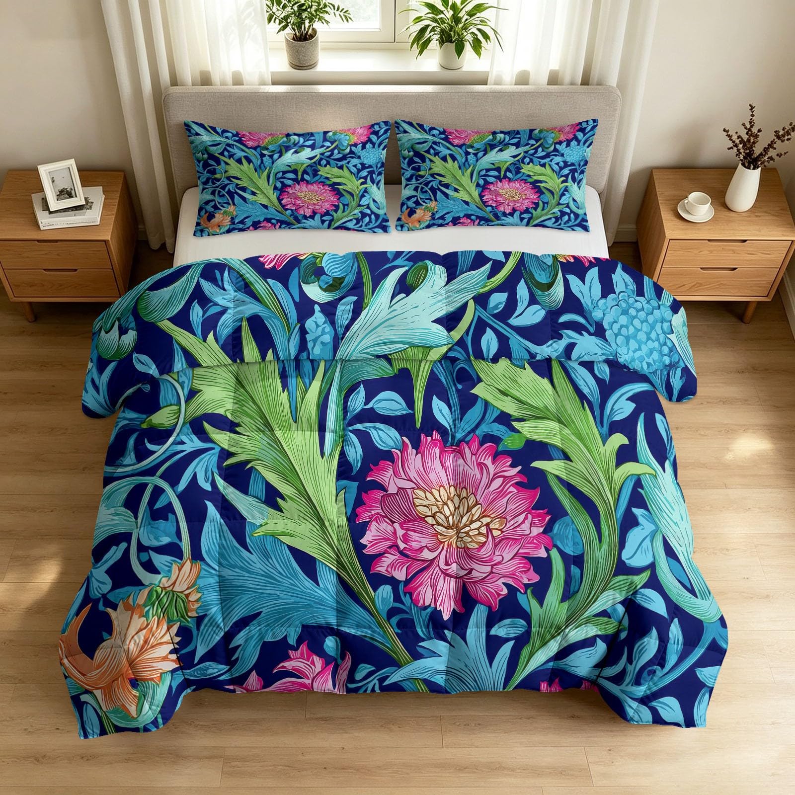 Edredón reversible y cálido de 140x200 estampados botánicos sin funda para las 4 estaciones