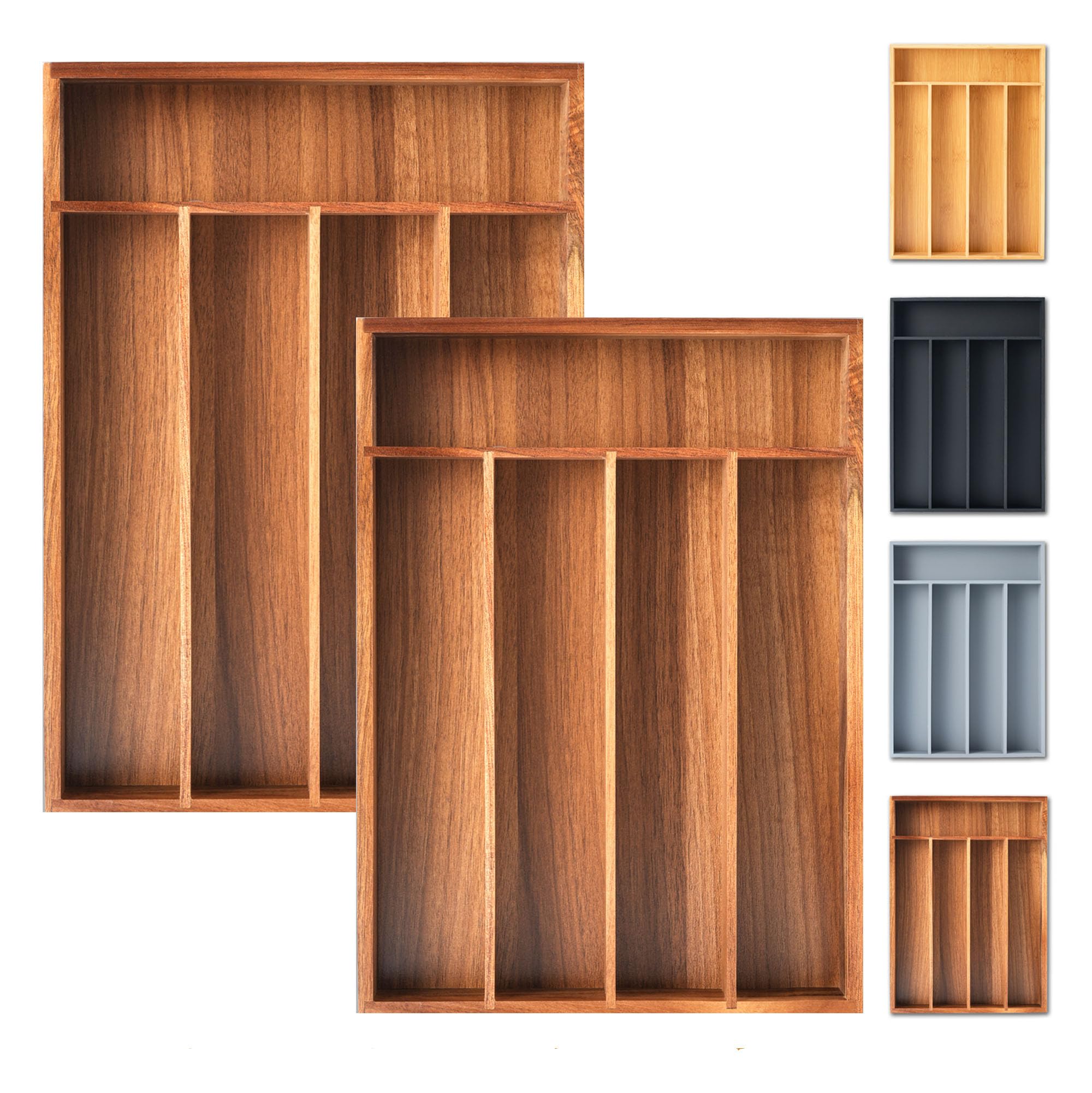 Besteck-Organizer, 2 Stück, 25,4 cm, Küchenschublade, Organizer, Akazie, Besteckkasten, Organizer in Schublade, Besteck-Organizer (5 Fächer, Akazie)