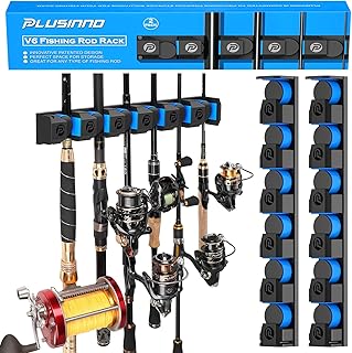 PLUSINNO Fishing Gifts for Men - V6 Vertical Fishing Rod/Pole Holders, Support Extra Large & Heavy Fishing Rod Combos, Fishing Rod Holders for Garage, Wall Mounted Fishing Rod Rack Storage