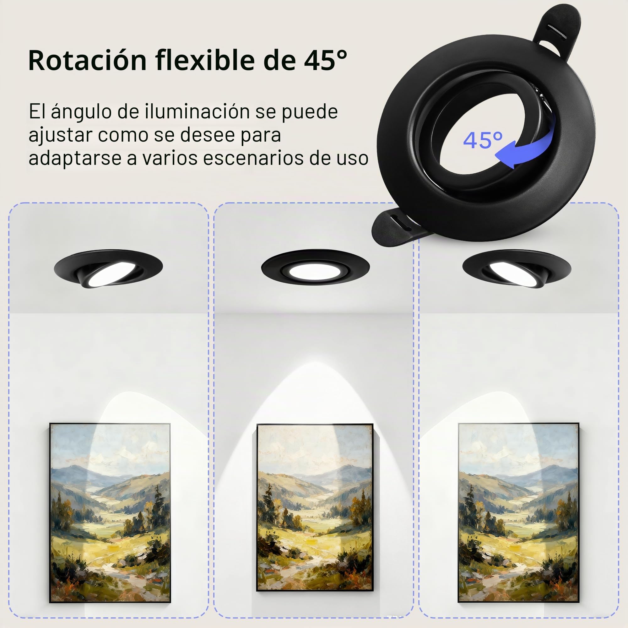 10 x Marco Foco Empotrable GU10, Marco Focos Negro Redondo, 45° Orientable Ojos de Buey, Foco Empotrable LED Techo 230V con Portalámparas GU10 para Lámparas de LED o Halógena
