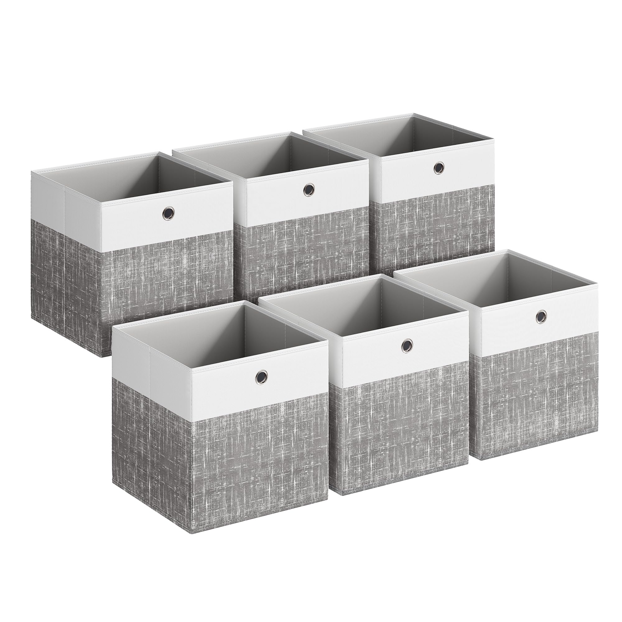 Songmics Cloud White + Cattail Grey Storage Boxes, Set Of 6 Storage Cubes, Fabric Organiser Baskets With Pp Panels, Odourless, Foldable For Cube Shelves, 33 X 33 X 33 Cm, Cloud White And Cattail Grey Rfb433gm02