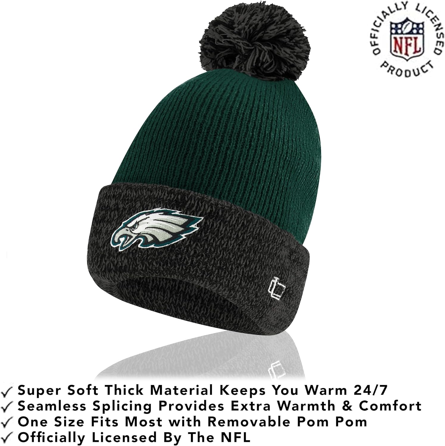 Ultra Game NFL Unisex Kids Super Soft Two Tone Winter Beanie Knit Hat with Extra Warm Touch Screen Gloves - Image 2