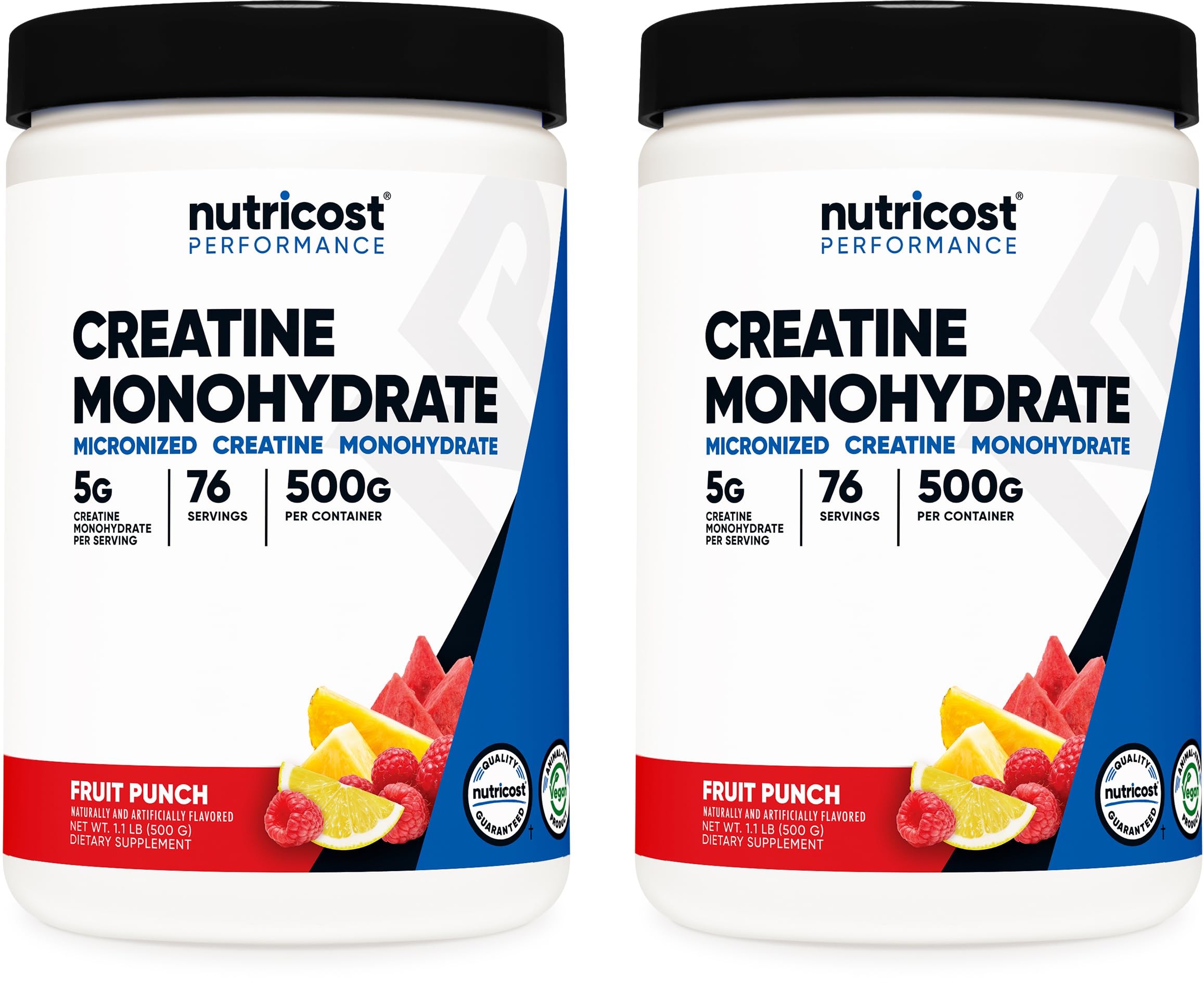 Nutricost Creatine Monohydrate Powder (Fruit Punch, 500 Gram) (Pack of 2) Fruit Punch 500 Gram (Pack of 2)