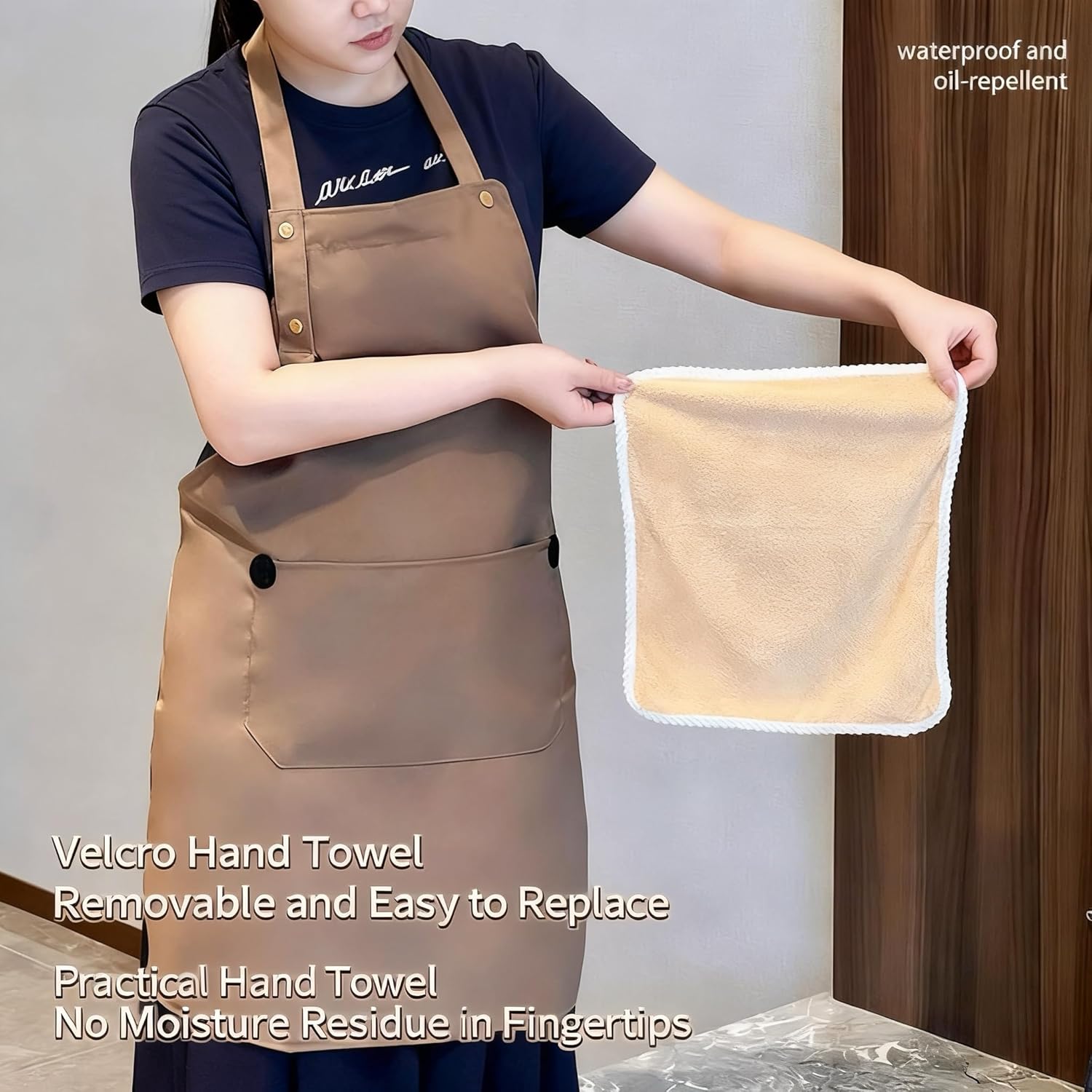 Apron with Towel Attached and Pockets - Adjustable Waterproof & Oil Repellent Canvas Material for Cooking, Baking, Chef, Kitchen, Garden, Laundry - Image 3
