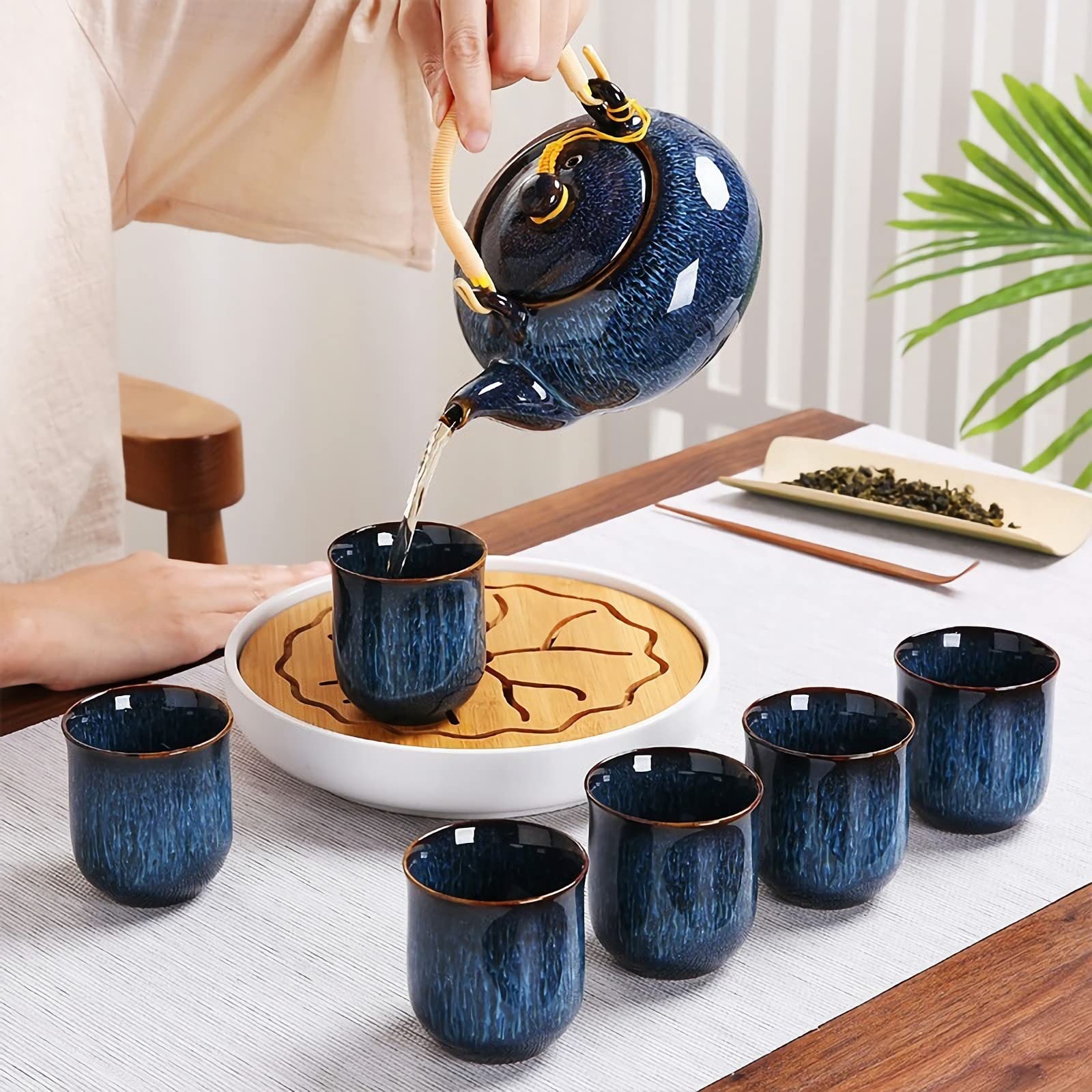 Webao Theeset Chinese theeservies van keramiek, 600 ml theepot en 6