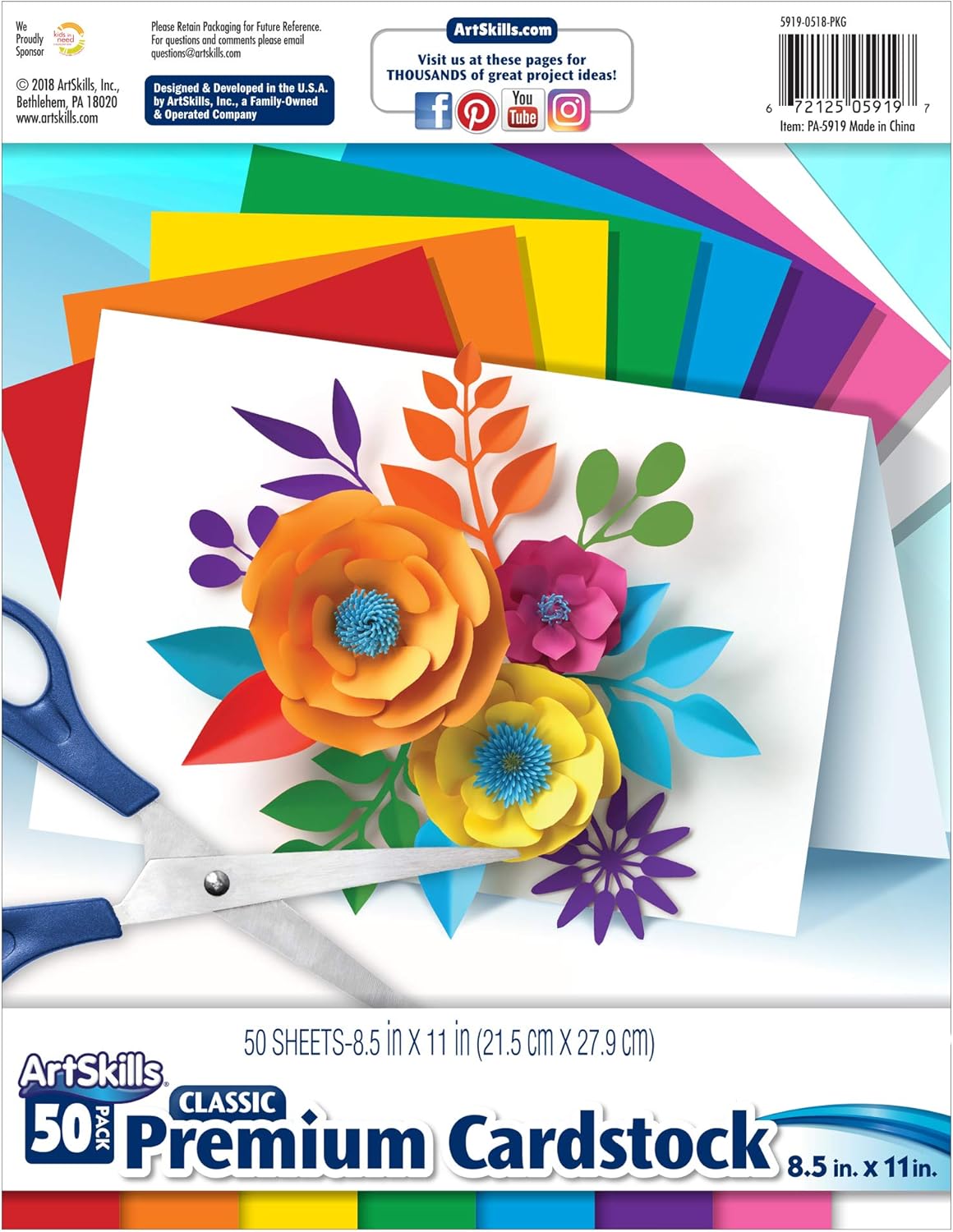 ArtSkills PA-5919A Cardstock, 1-Pack, Assorted Rainbow