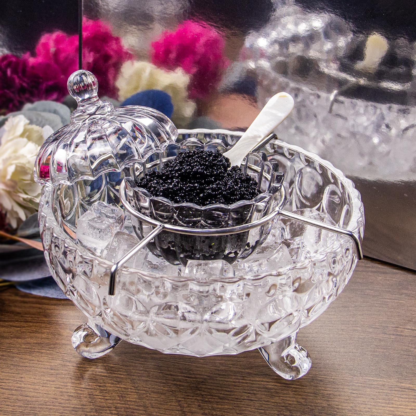 DUEBEL Ensemble de service à caviar avec 2 cuillères en nacre – Bol de service élégant en forme de goutte pour caviar, crevettes et plus encore dans la cuisine, le restaurant et les événements de