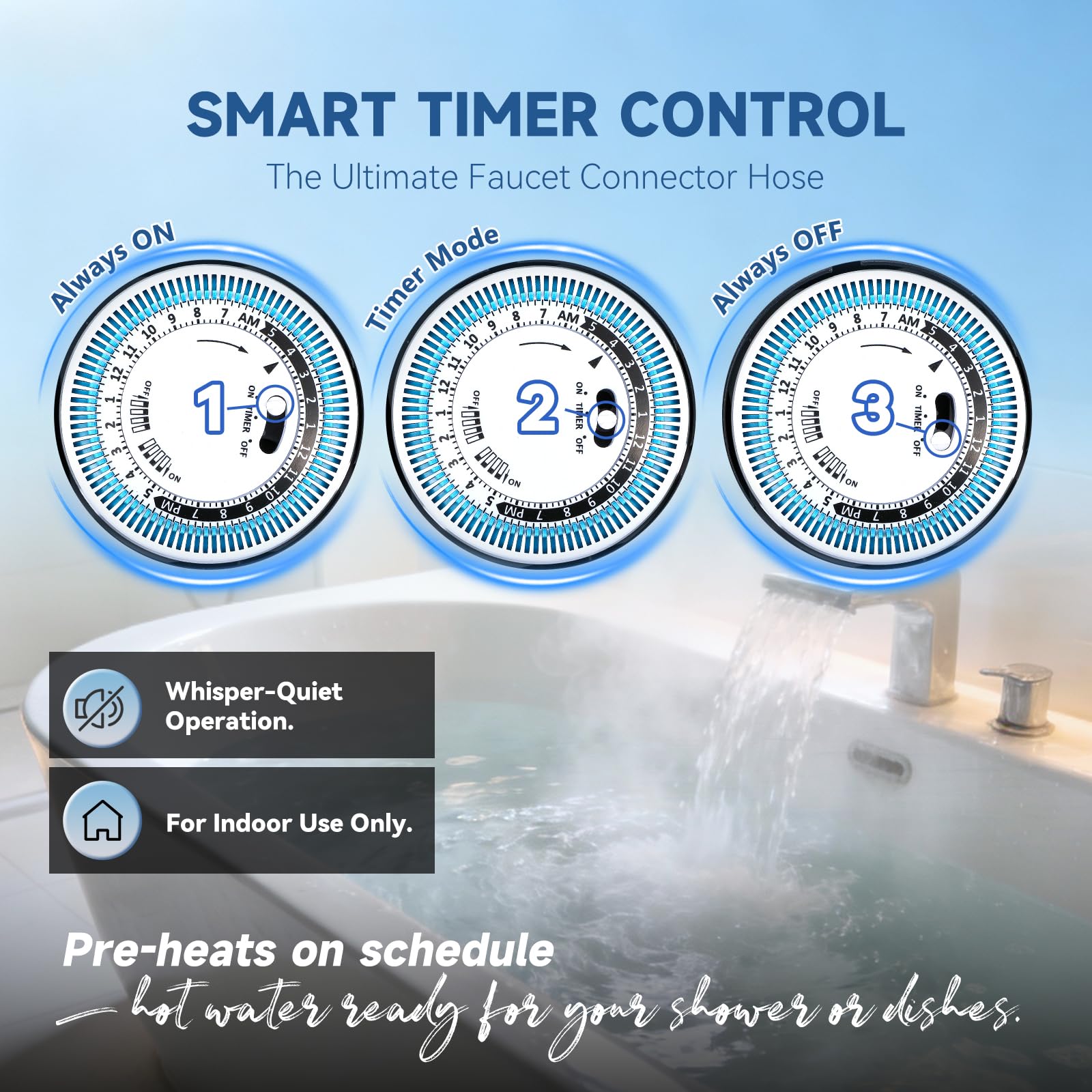 Kit de bomba de recirculación de agua caliente instantánea para calentadores de agua de tanque, válvula de sensor de acero inoxidable 304, líneas PEX de 20 pulgadas, temporizador inteligente