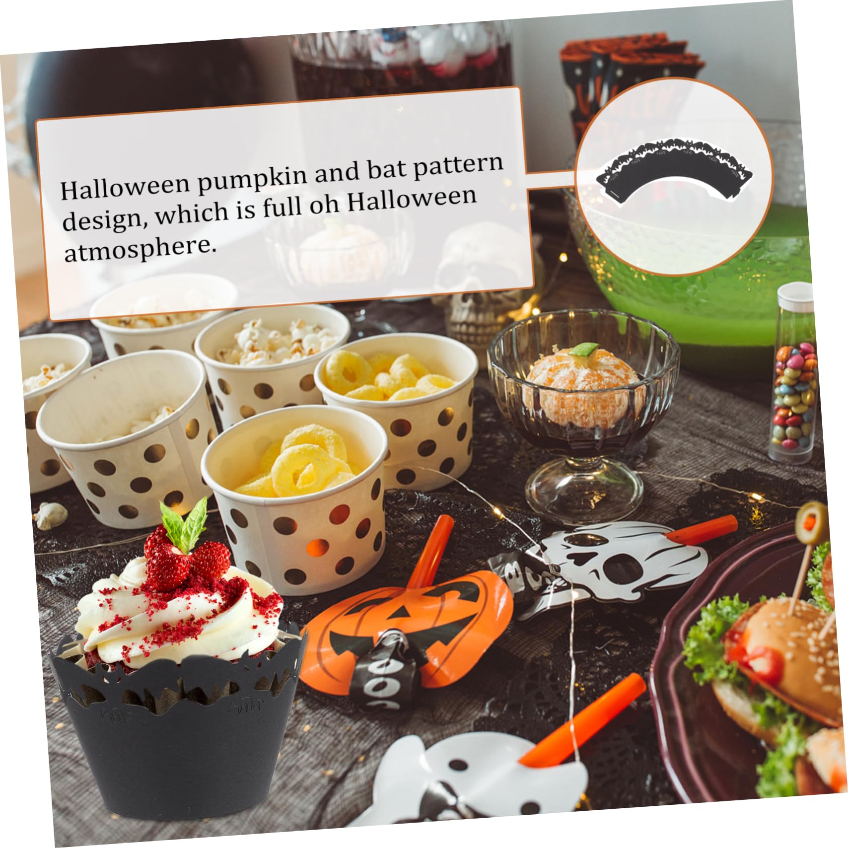MAGICLULU 150 Piezas Borde De La Torta Revestimientos De Cupcakes De Halloween Decoraciones De Halloween Decoración De Magdalenas Bandejas Negras Ornamento Papel Pastel Elegante