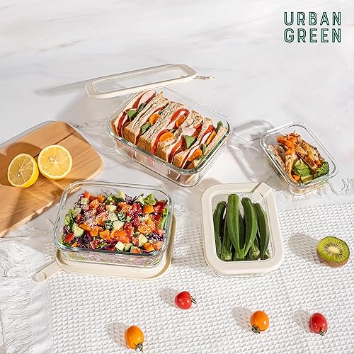 Miniatura 7 de Urban Green Contenedores de vidrio para almacenamiento de alimentos con tapas de vidrio, juego de recipientes de alimentos aptos para microondas,