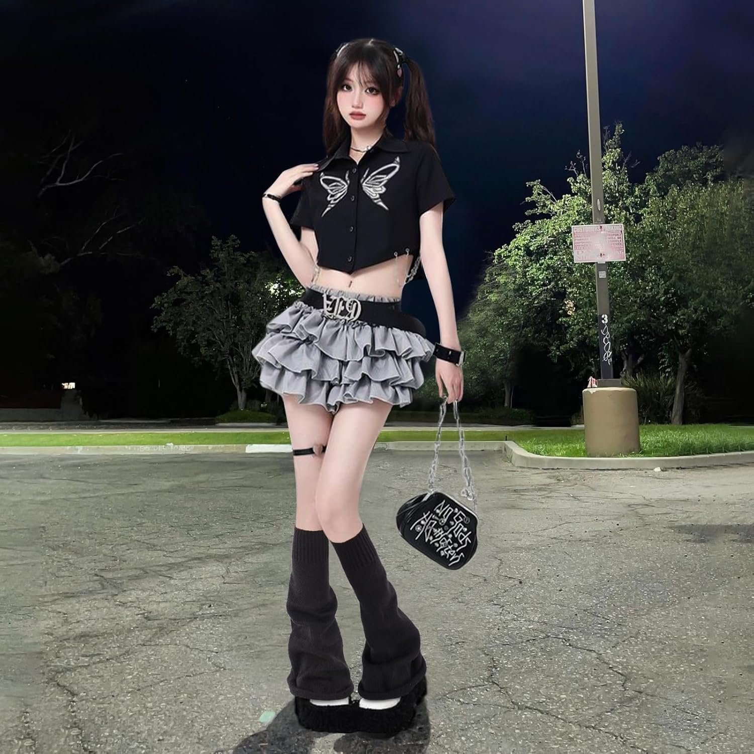 Junely 2 Pairs Leg Warmers for Women Kawaii Leg Warmer Cute Legwarmers Japanese Socks Halloween Goth Emo Gyaru Accessories - Image 4