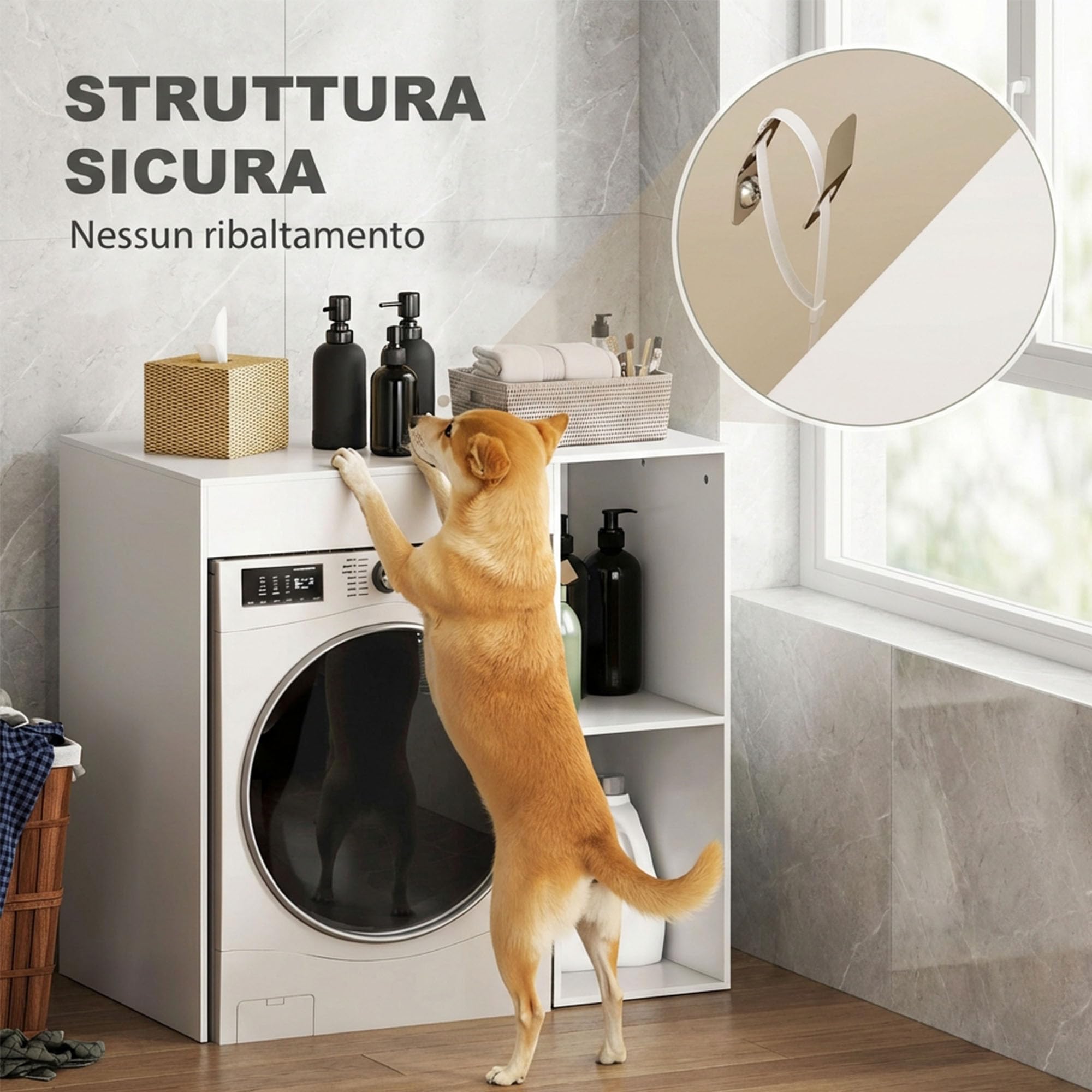 HOMCOM Mobile Sopra Lavatrice Moderno con Ripiani Aperti Scaffale Coprilavatrice Asciugatrice Autoportante Salvaspazio per Bagno e Lavanderia 96x60x95 cm Bianco