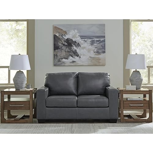Signature Design by Ashley Bolsena Contemporary Leather Match Loveseat with Removable Cushion and Armrest, Blue