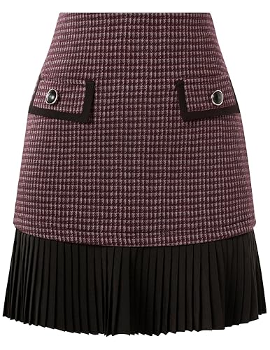 Kate Kasin Women's Casual Plaid High Waist Pleated A-Line Uniform