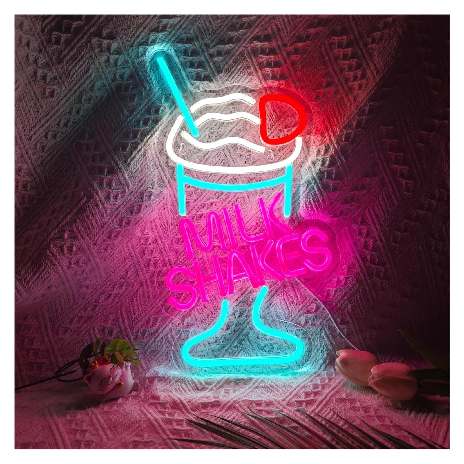 LEMST Signs Lamp Milk Shakes Neon Sign Milkshake Light Dimmable USB Powered for Dessert Shops Restaurant Stores Party Wall Decor 22cmx35cm