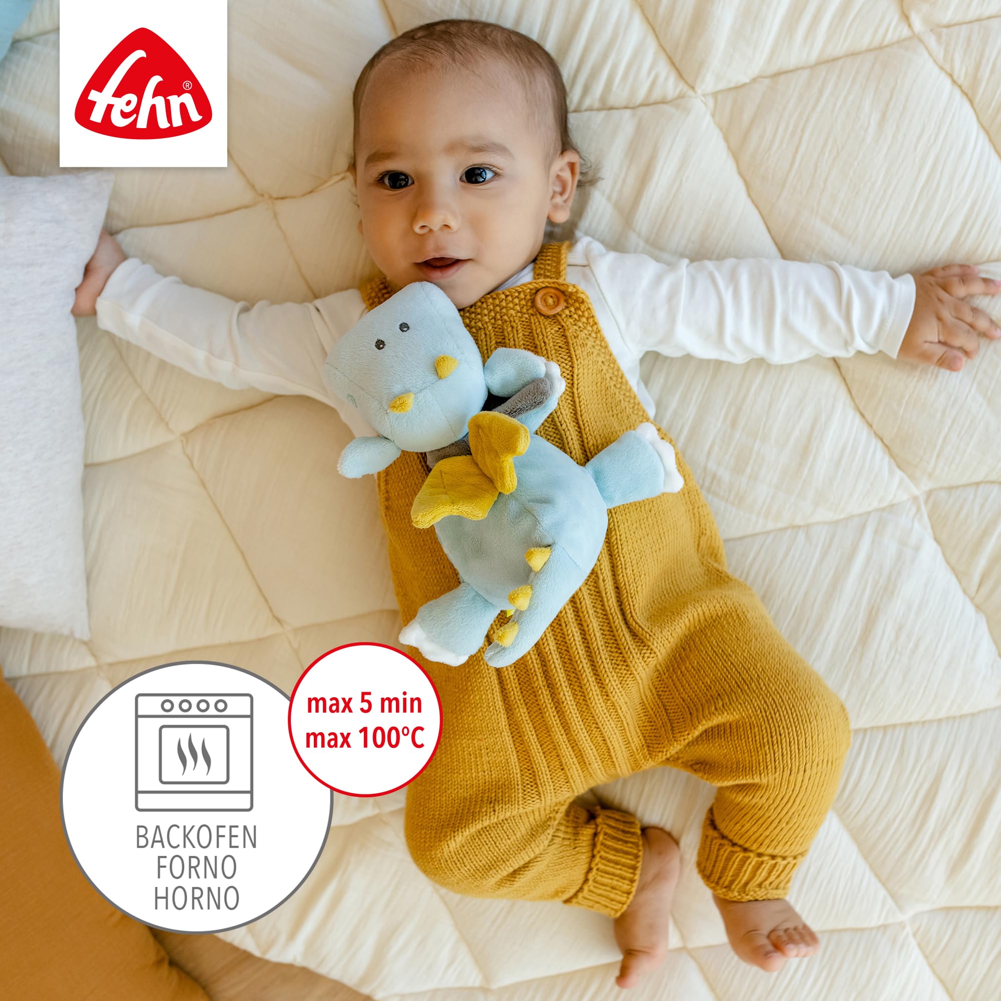 Fehn animale termico drago - Cuscino con semi d'uva in un grazioso peluche a forma di drago - Cuscino termico per il relax di neonati e bambini piccoli a partire da 0+ mesi