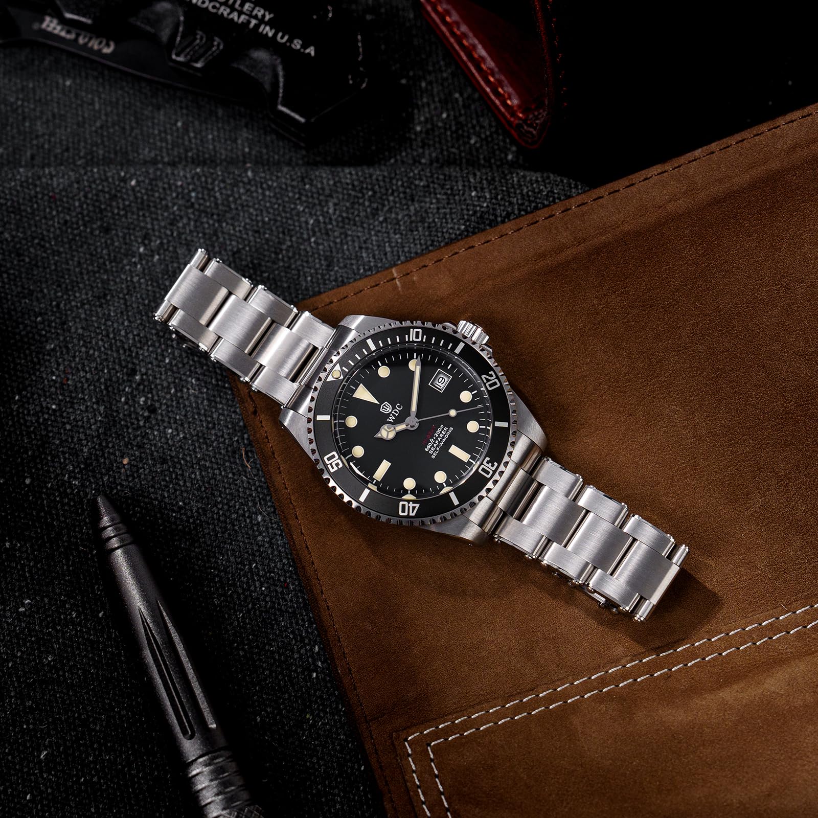 watchdives WD5513M Vintage Sub Taucheruhr für Herren, 9015 90S5 Automatisches Mechanisches Luxus-Taucheruhr, 40,7 mm Gewölbtes Saphirglas Armbanduhr, 20 Bar wasserdichte Taucheruhr